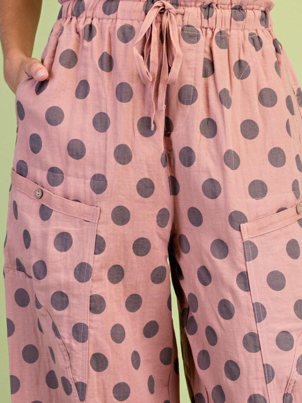 Gigio Dusty Pink Polkadot Gathered Ankle Parachute Pants - Picture 2 of 5